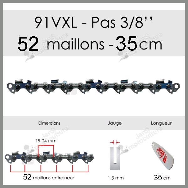 Chaîne OREGON 91 VXL 3/8LP LOW PROFILE - 050 - 1.3 mm - 52 maillons