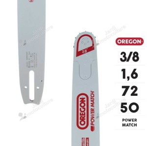 GUIDE CHAINE TRONCONNEUSE OREGON 203RNDD025 - 50CM - 20" - PAS 3-8 - JAUGE 1.6 MM - .063 - 72 MAILLONS - 72 ENTRAINEURS
