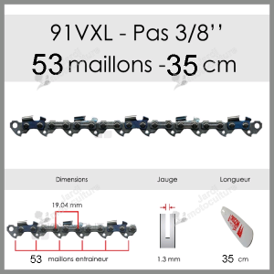 Chaîne de tronçonneuse OREGON 91VXL053E 3-8 1.3mm 53 entraîneurs Compatible ECHO WOLF TIGA HUSQVARNA ALPINA