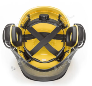 Casque forestier STIGA avec visière et protecteurs auditifs.