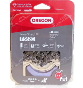 Chaîne tronçonneuse PowerSharp Oregon PS62E + Pierre d'affûtage