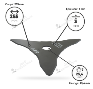 Lame 3 dents professionnelle adaptable – Ø 255 mm alésage 25,4 mm