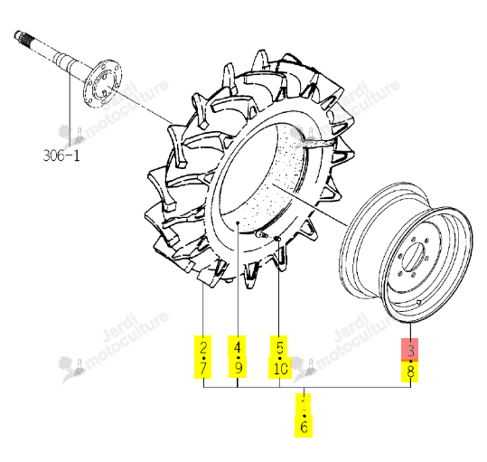 Jante 16XW8 pour pneu agraire Iseki 1774-317-270-00