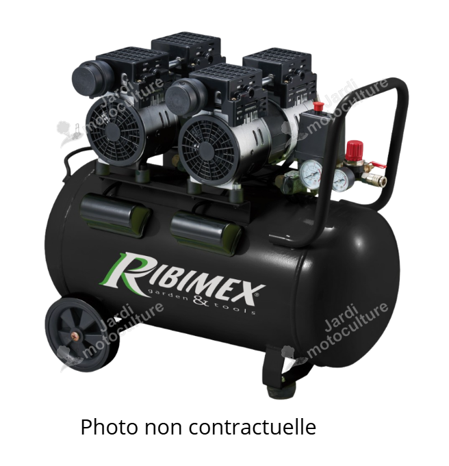 Compresseur silencieux RIBIMEX PRCOMP2-50SILR – 50 L – Sans huile