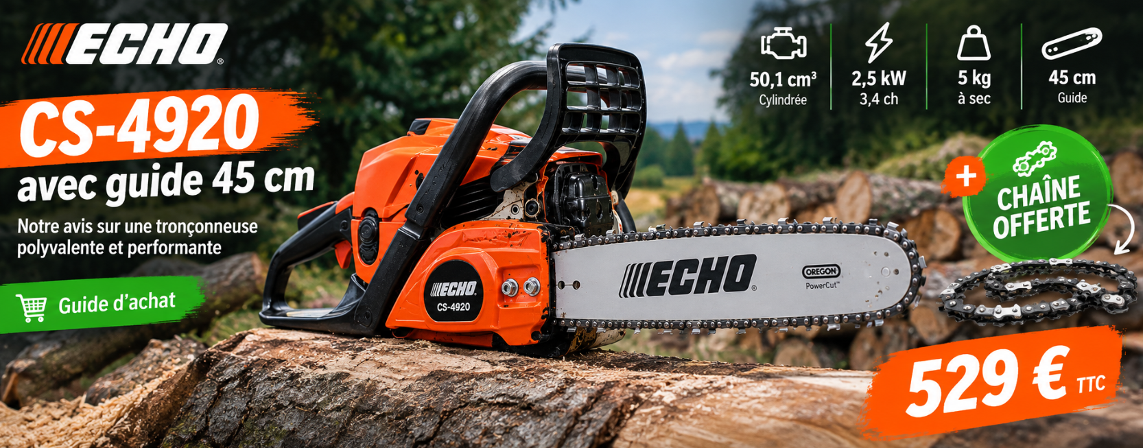ECHO CS-4920 avec guide 45 cm : notre avis sur cette tronçonneuse polyvalente
