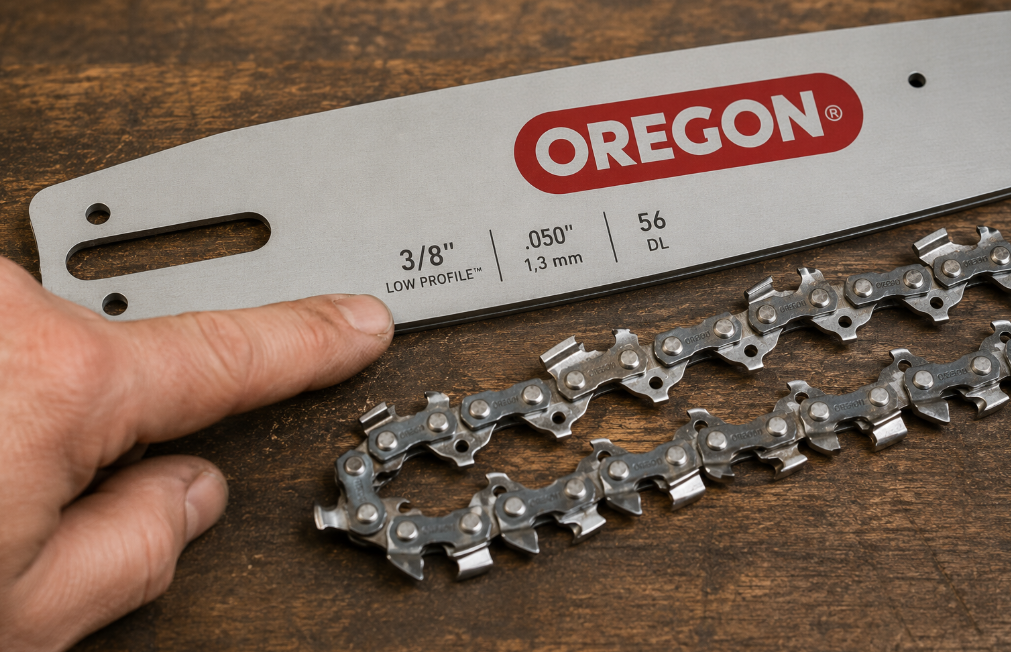 Guide-cha&icirc;ne Oregon et cha&icirc;ne sur &eacute;tabli