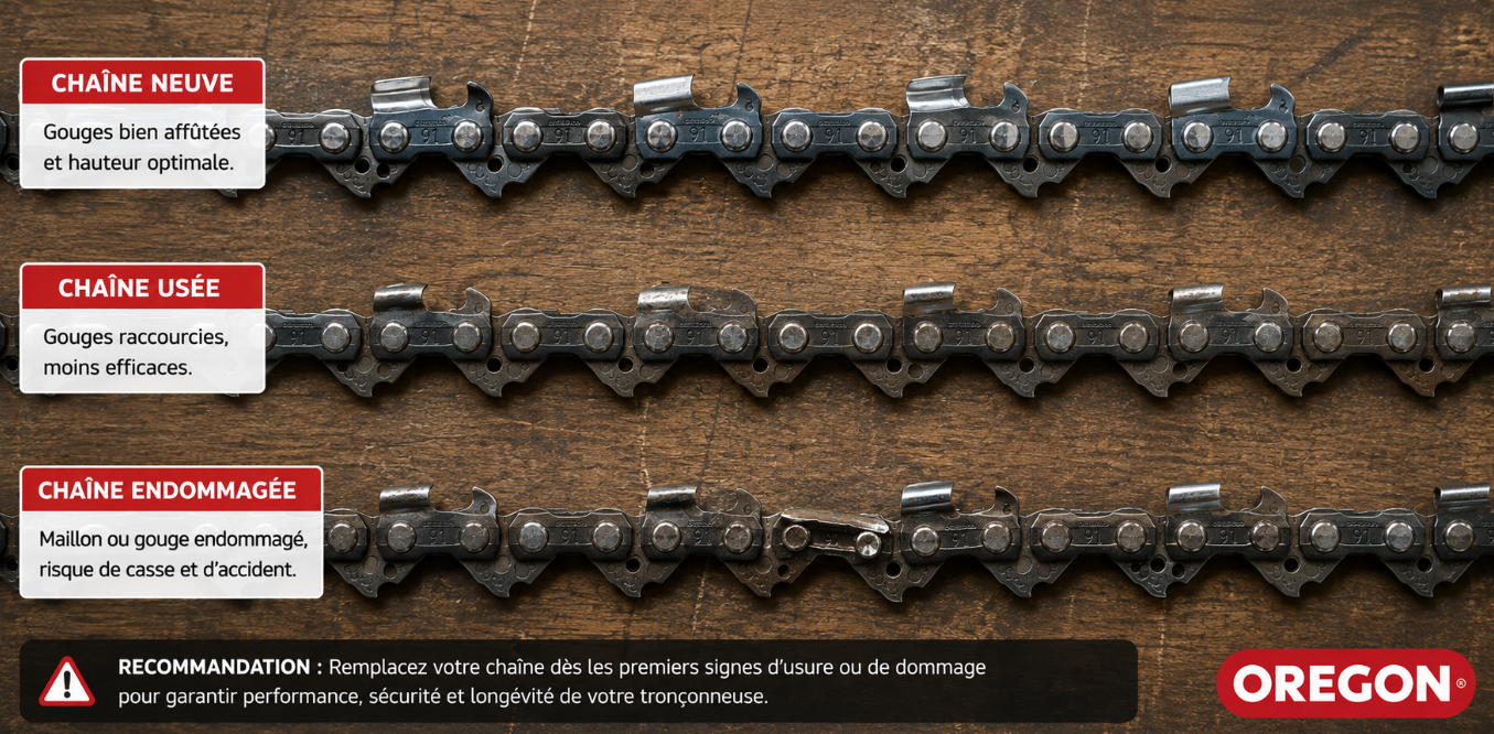 Cha&icirc;ne neuve, us&eacute;e, endomag&eacute;
