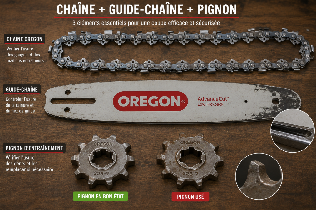 Infographie technique des pi&egrave;ces de tron&ccedil;onneuse