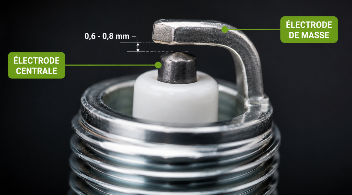 Une bougie neuve en tr&egrave;s gros plan avec les &eacute;lectrodes bien visibles.