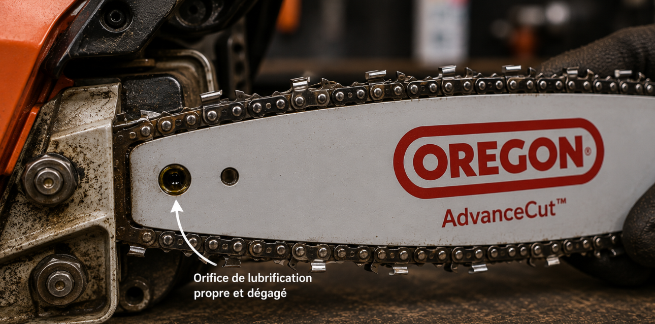 Guide-cha&icirc;ne OREGON et orifice de lubrification