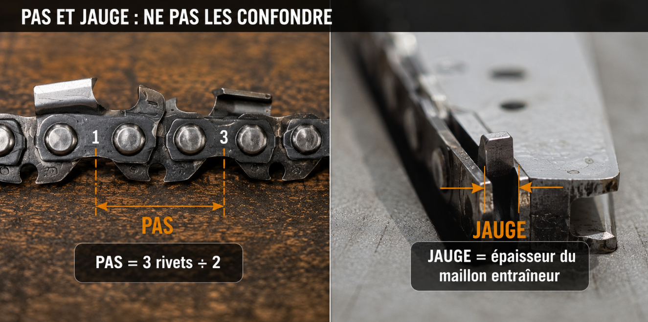 Pas et jauge : guide visuel de chaîne