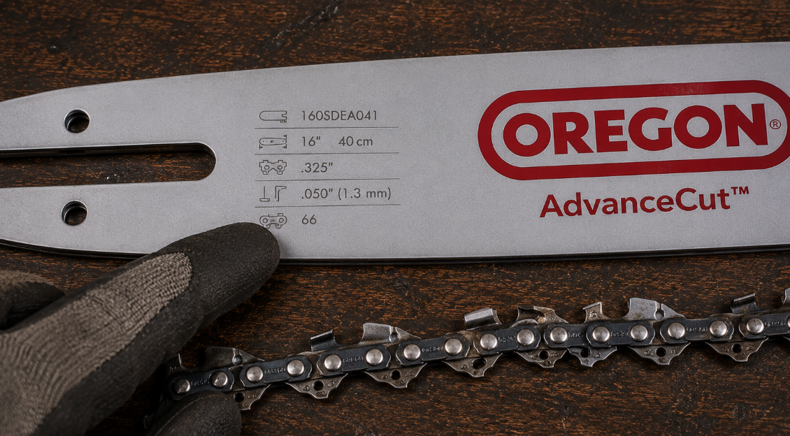 Guide-chaîne Oregon et chaîne sur établi