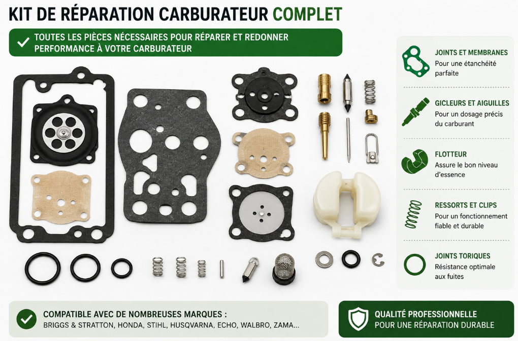 Un kit de r&eacute;paration carburateur complet.