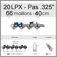 Chaîne de tronçonneuse OREGON 20LPX066E  Echo, John deere..  66 entraîneurs