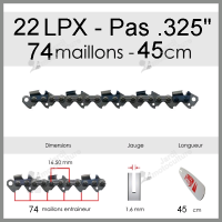 Chaîne de tronçonneuse oregon 22LPX074E STIHL  .325" 1.6 74 entraîneur