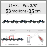 Chaîne de tronçonneuse 91VXL053E OREGON  3-8 1.3mm 53 entraîneurs Compatible ECHO WOLF TIGA HUSQVARNA ALPINA